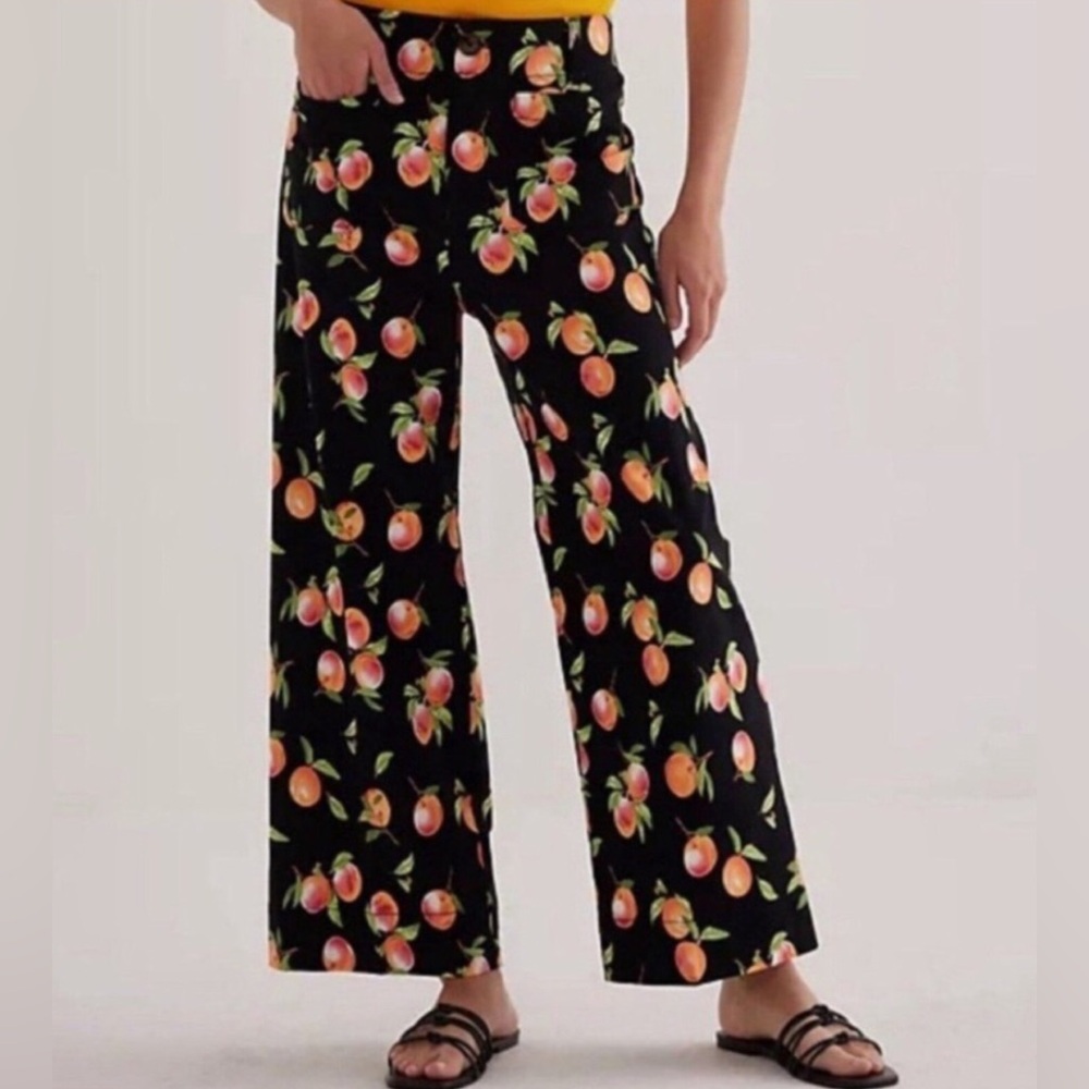 Anthropologie Maeve The Colette Cropped Wide Leg Peach Print Pants Size 26